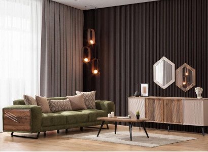 Moderní zelená polstrovaná pohovka Obývací pokoj Designérská kredenční skříň Luxusní kredenční skříň